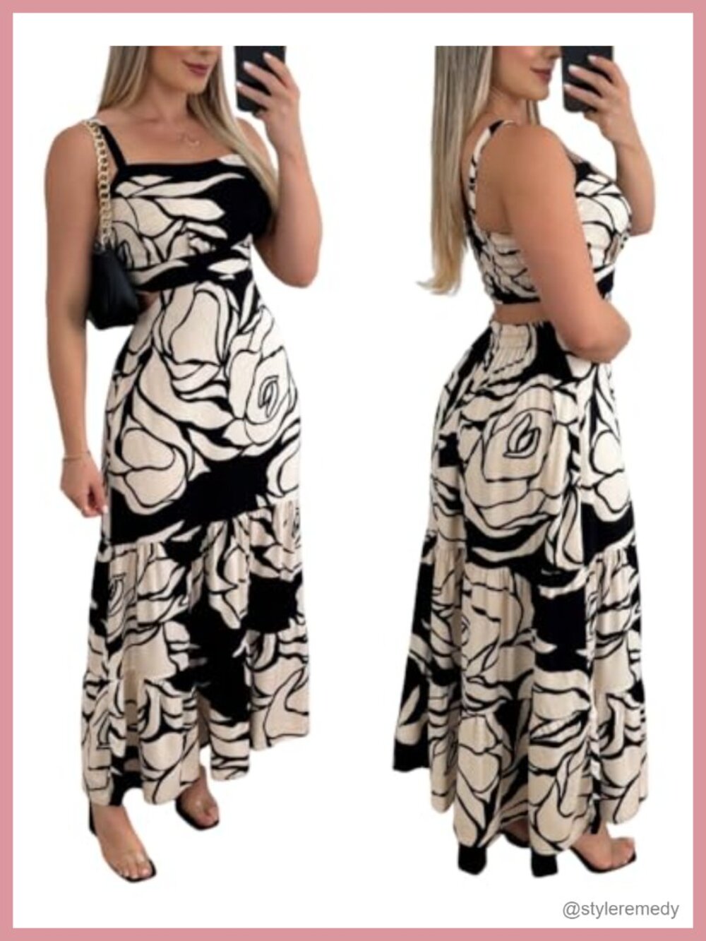 Women's Boho Maxi Sundress A-Line Sleeveless Square Neck Casual